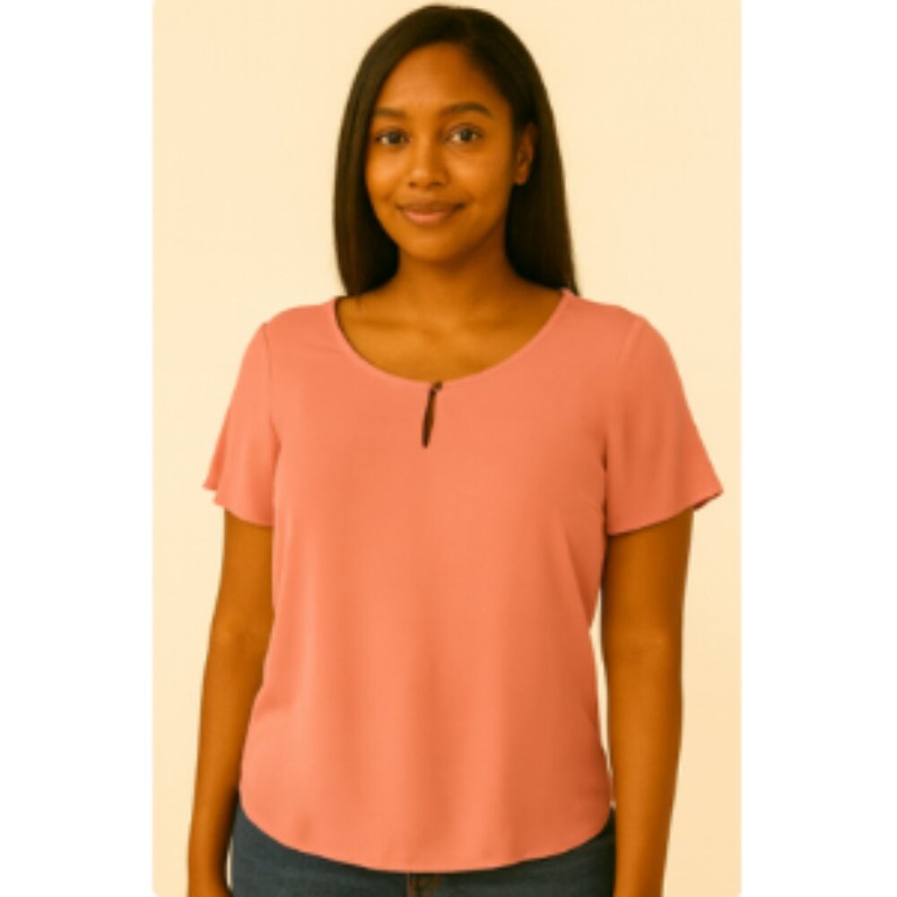 Coral Cap Sleeve Blouse with Keyhole Detail